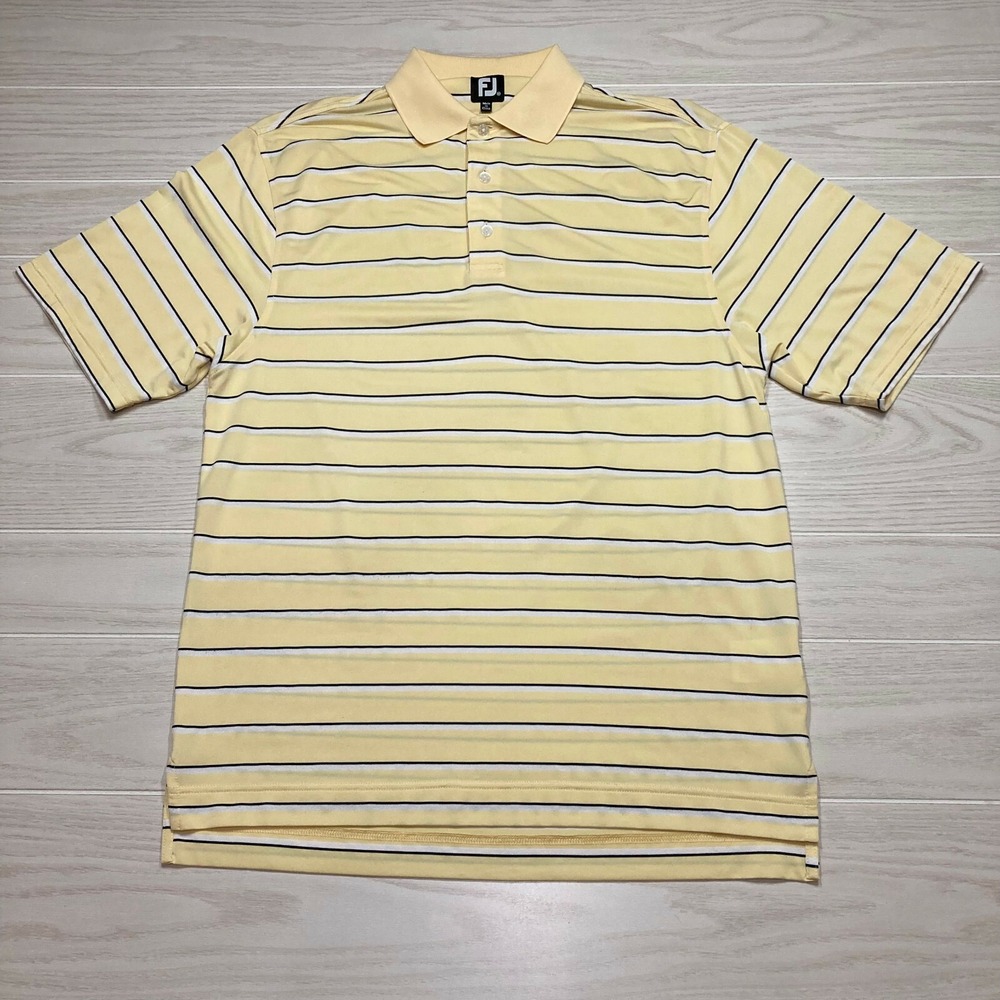 FootJoy Men's Golf Polo Shirt Yellow Striped Short Sleeve Size Medium Stretch